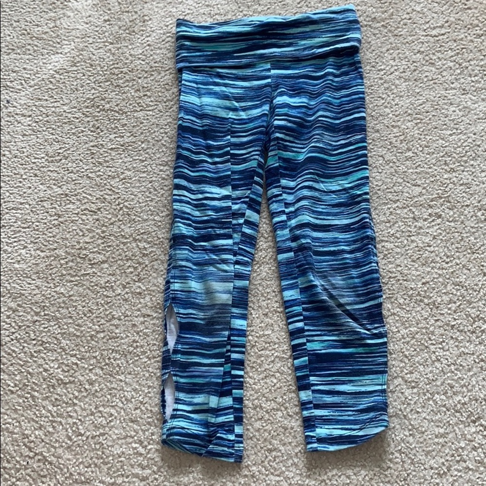 Blue leggings.